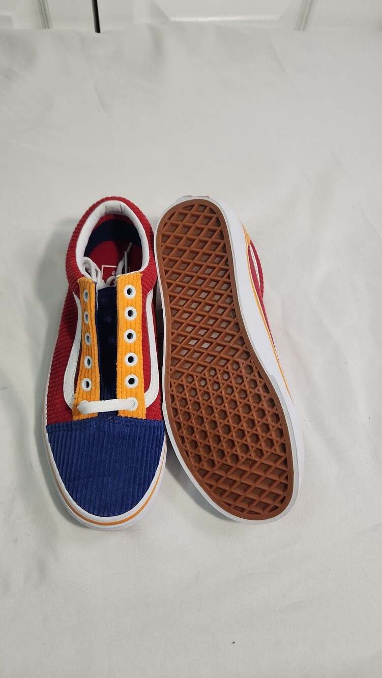 Vans Old Skool Corduroy Multi Color Block Primary Red Blue Orange - Picture 3 of 5